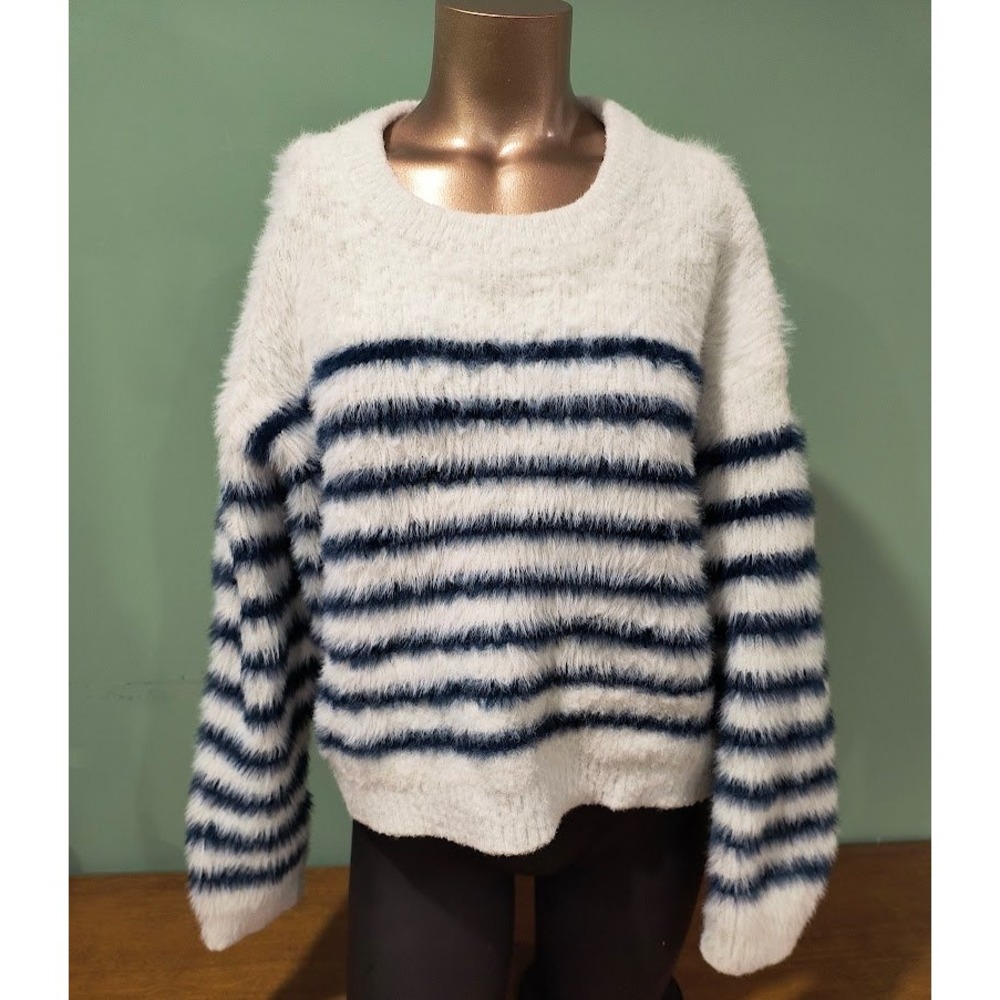 LA LIGNE‎ For Target Women's Cozy Striped Fuzzy Knit Cropped Sweater XL